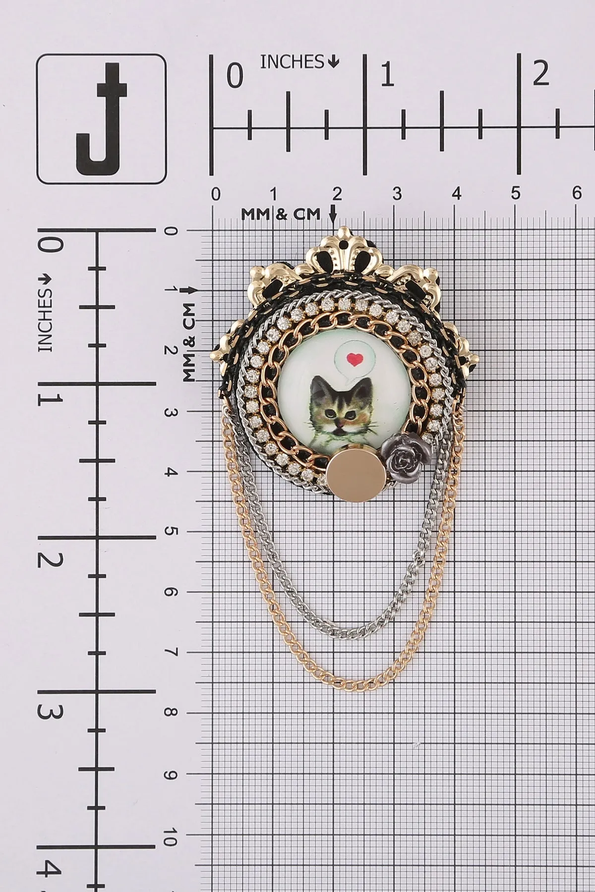 Handmade Diamond and Chain Embellished Brooch Pin