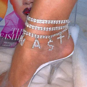 Jewelry Letter Long Anklet Multi-layer Rhinestone Bracelet For Ankle