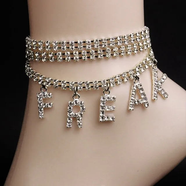 Jewelry Letter Long Anklet Multi-layer Rhinestone Bracelet For Ankle