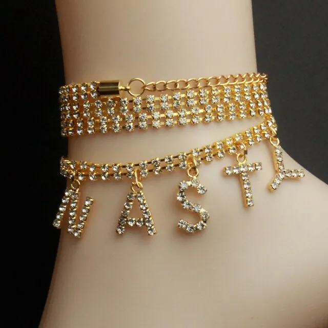 Jewelry Letter Long Anklet Multi-layer Rhinestone Bracelet For Ankle