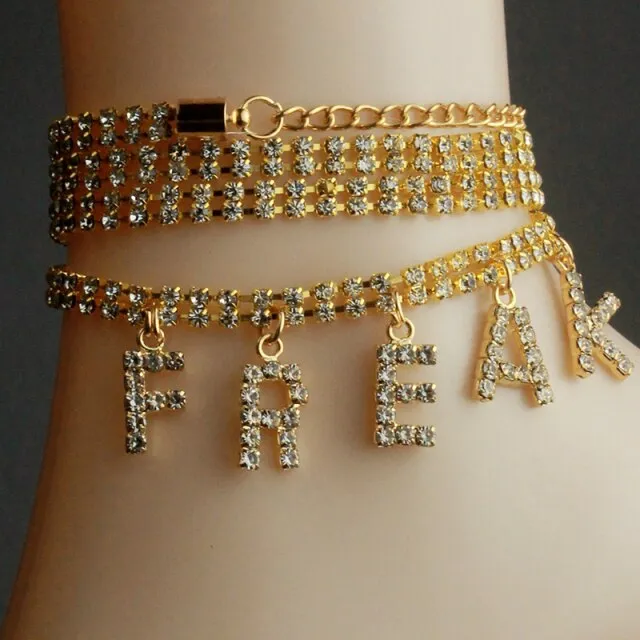 Jewelry Letter Long Anklet Multi-layer Rhinestone Bracelet For Ankle