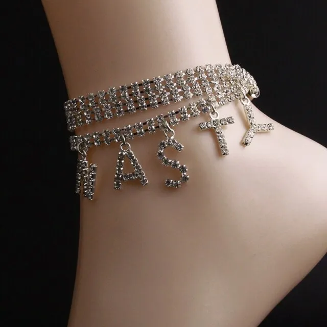 Jewelry Letter Long Anklet Multi-layer Rhinestone Bracelet For Ankle
