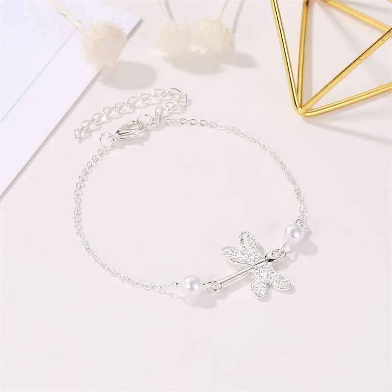 Ladies Dragonfly Pearl Anklet