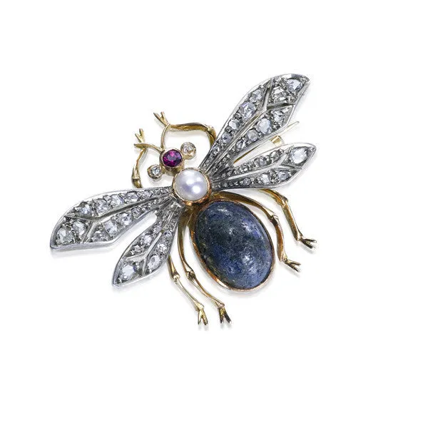 Lapis & Diamond Insect Pin