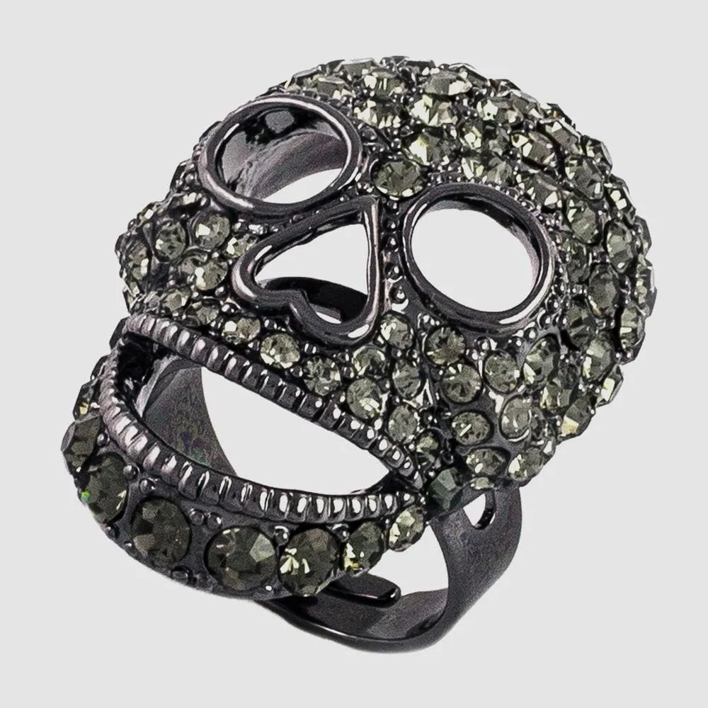 Large Crystal Skull Adjustable Ring