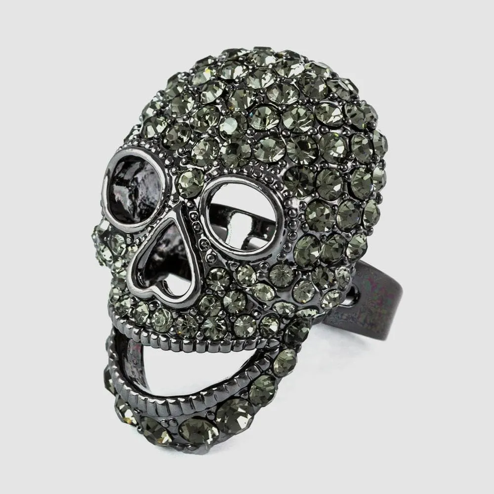 Large Crystal Skull Adjustable Ring
