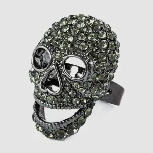 Large Crystal Skull Adjustable Ring