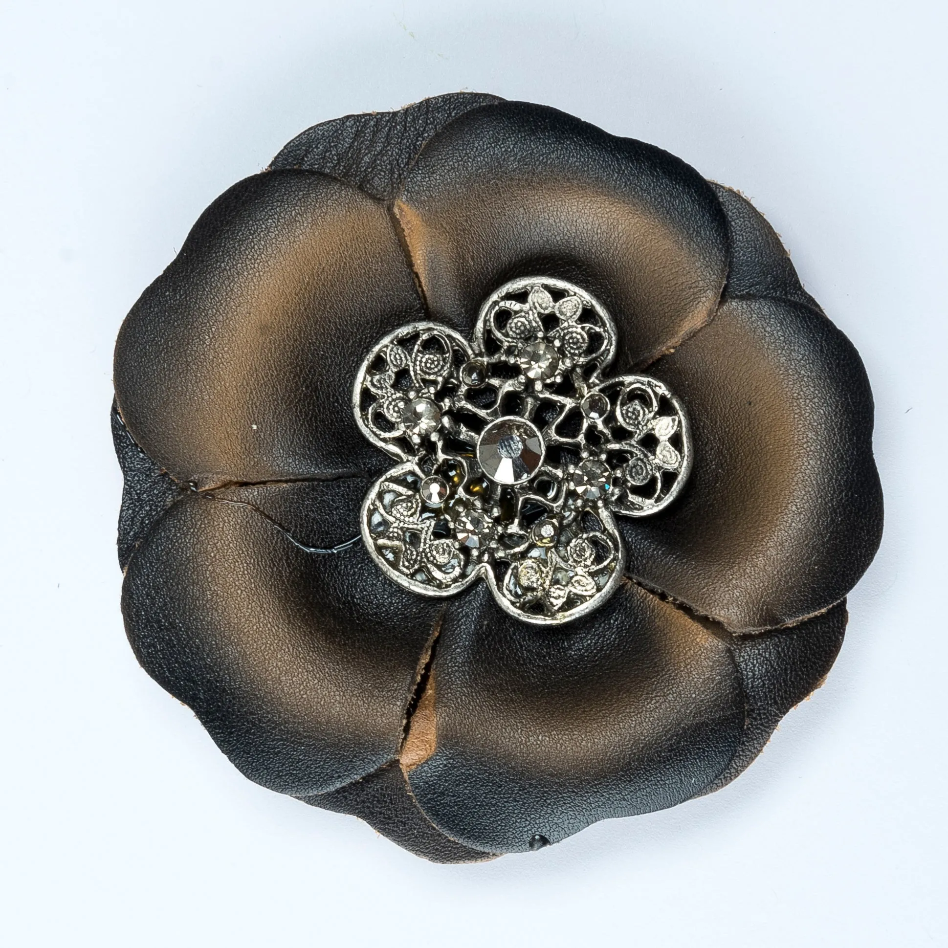 Leather Flower Brooch 3" - 1 Piece