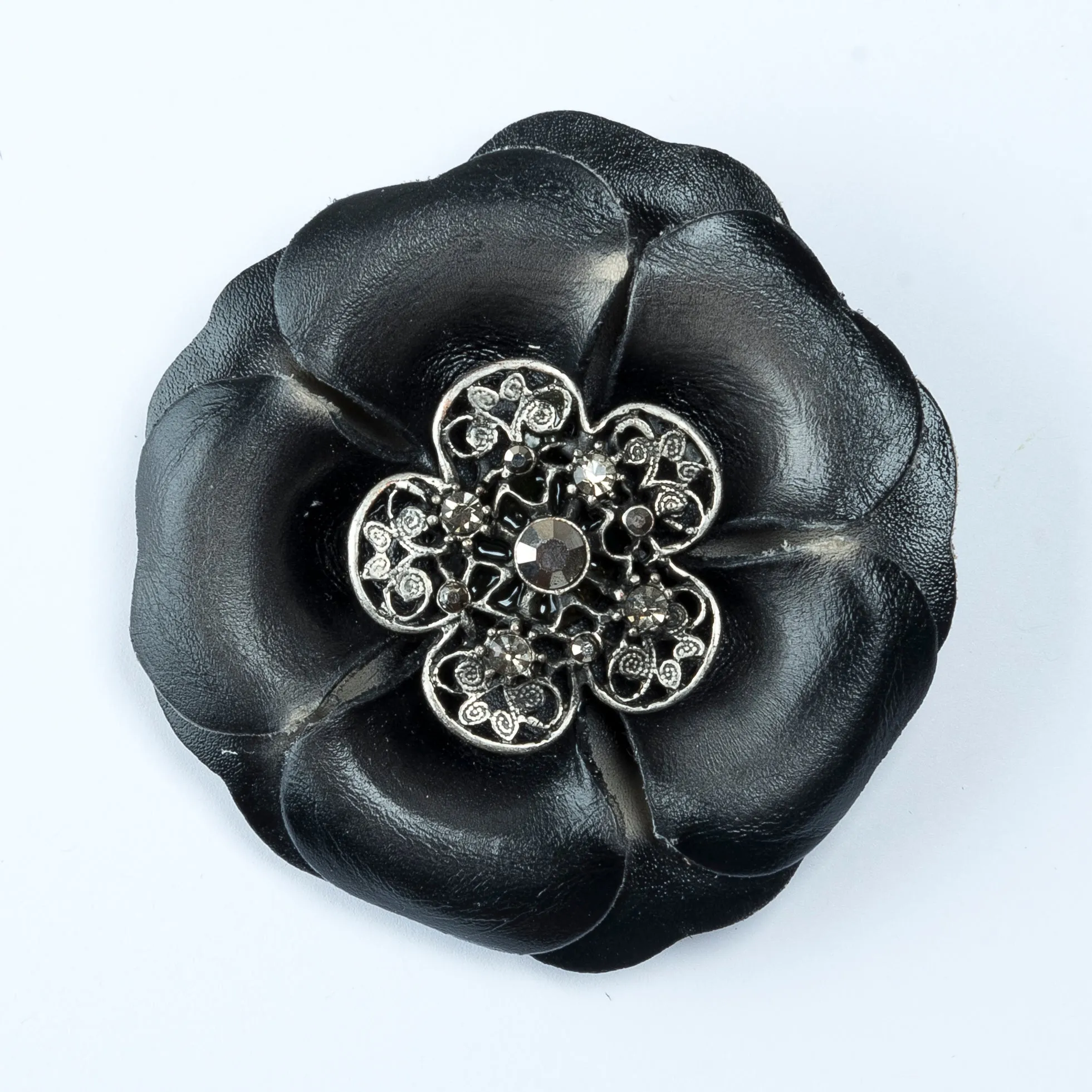 Leather Flower Brooch 3" - 1 Piece