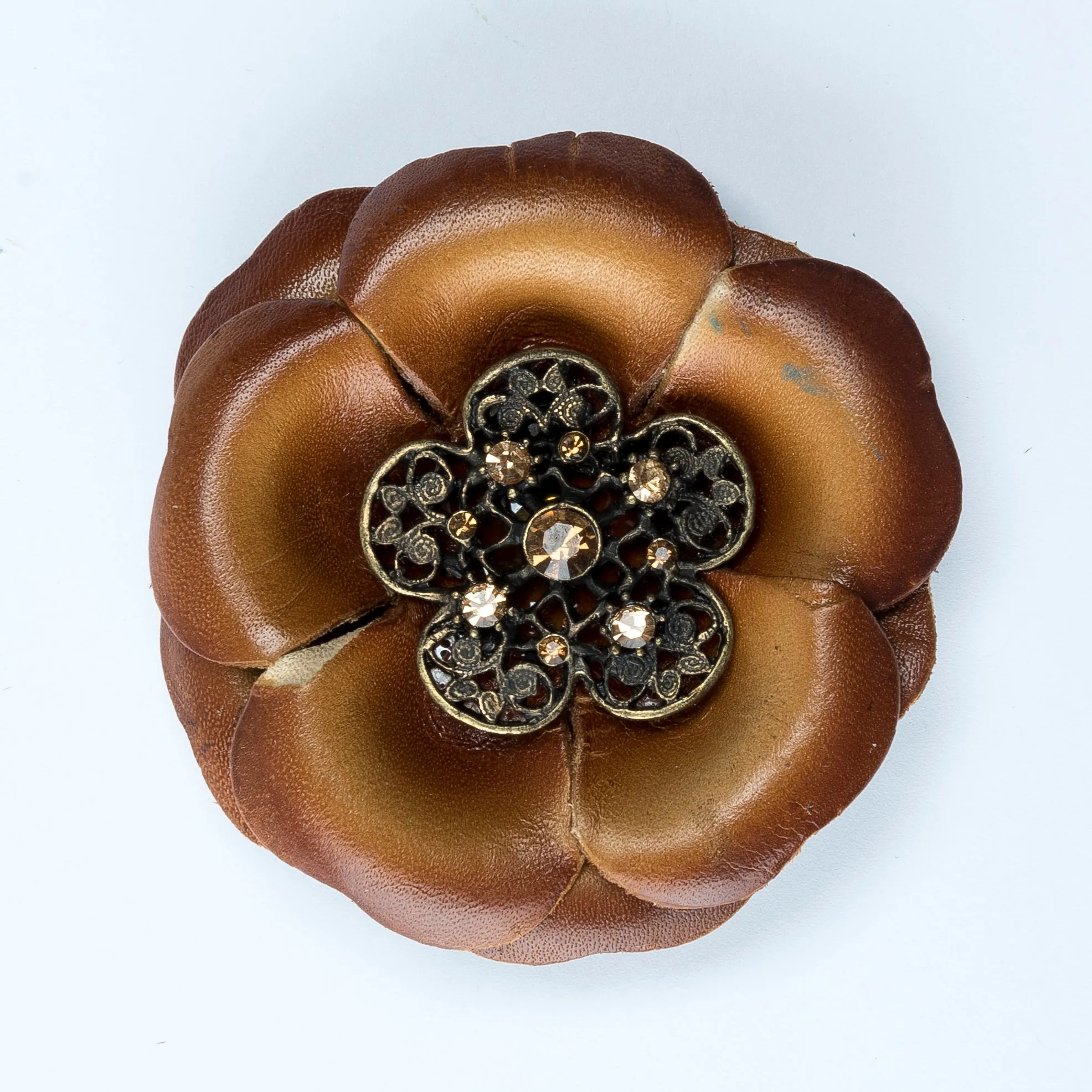 Leather Flower Brooch 3" - 1 Piece
