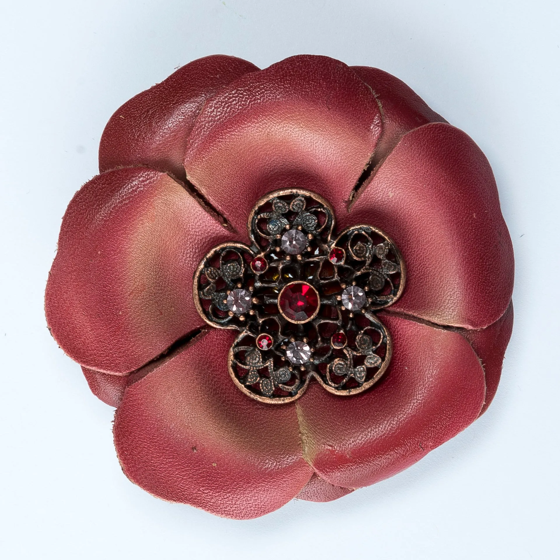 Leather Flower Brooch 3" - 1 Piece