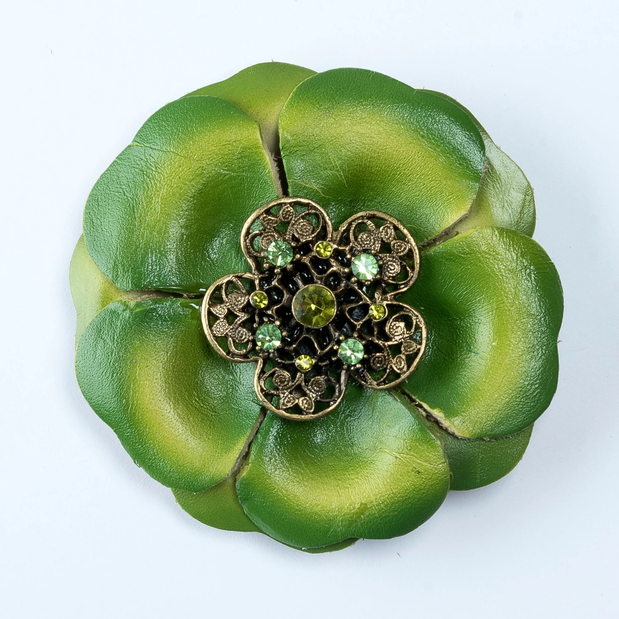 Leather Flower Brooch 3" - 1 Piece
