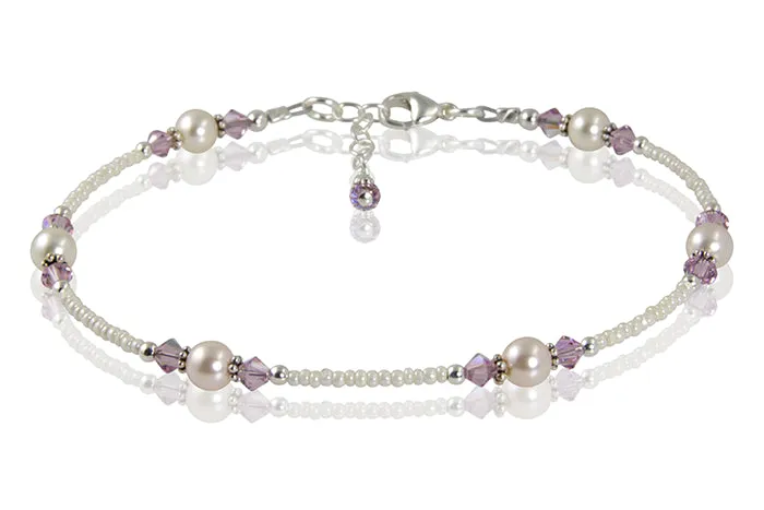 Light Amethyst Cream Pearl Beaded Anklet