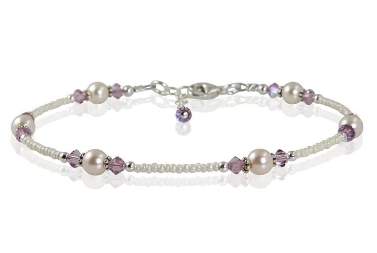 Light Amethyst Cream Pearl Beaded Anklet