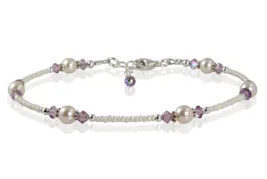 Light Amethyst Cream Pearl Beaded Anklet