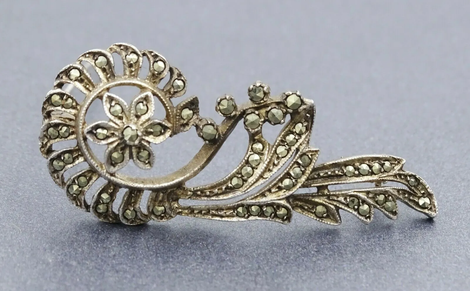 Marcasite Floral Sterling Silver Brooch