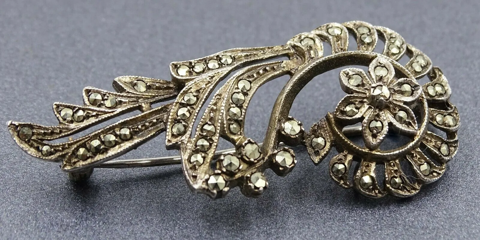 Marcasite Floral Sterling Silver Brooch
