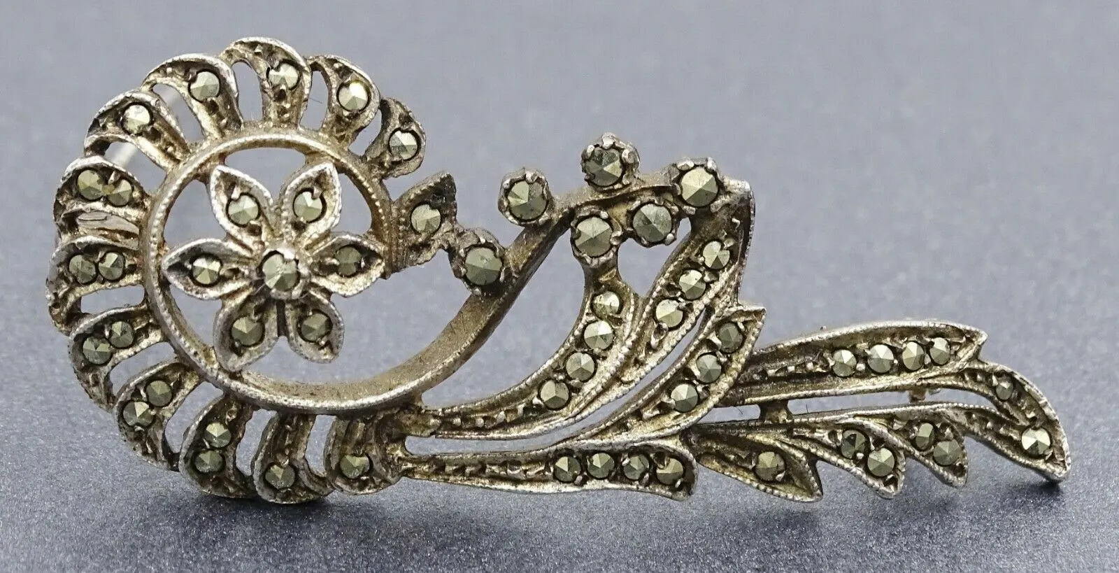 Marcasite Floral Sterling Silver Brooch
