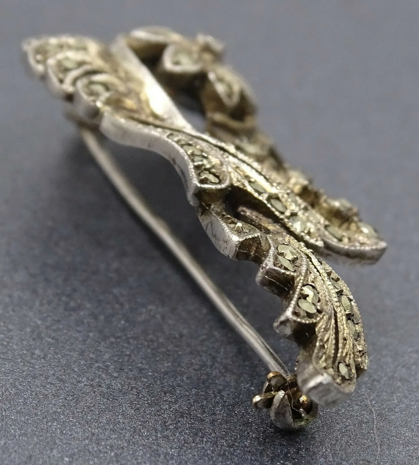 Marcasite Floral Sterling Silver Brooch