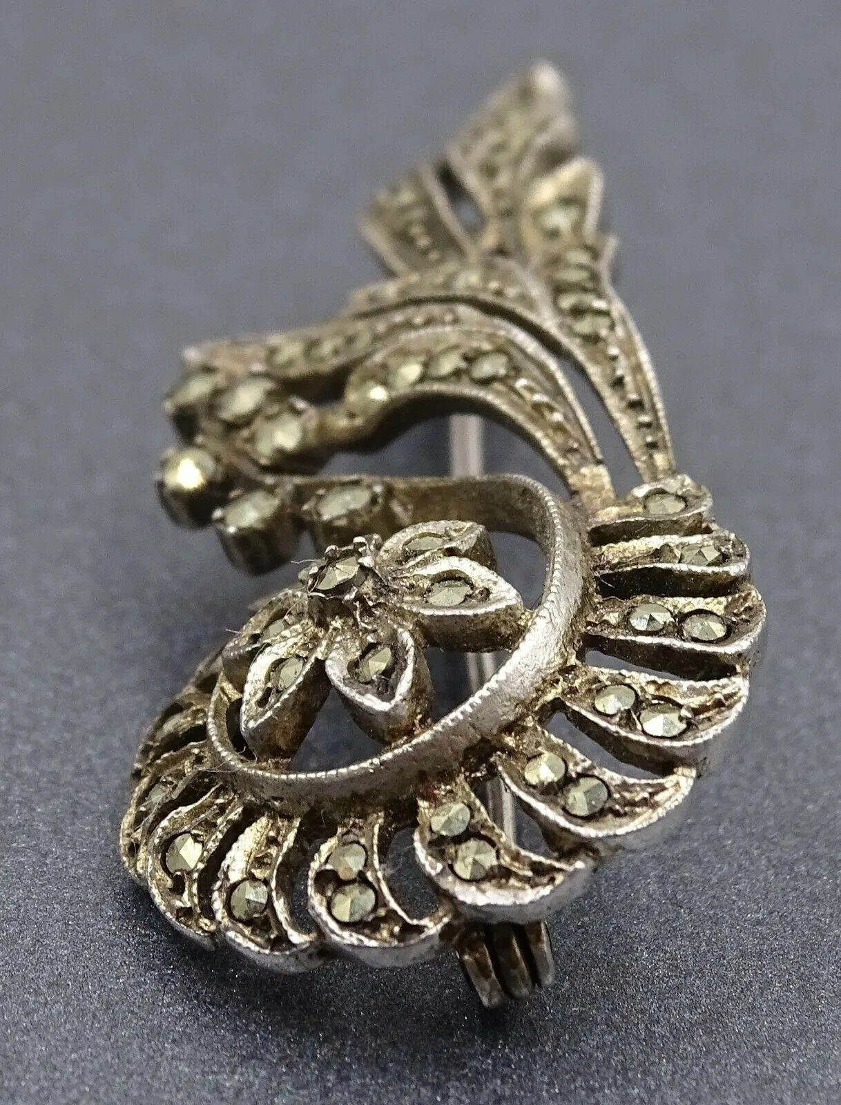 Marcasite Floral Sterling Silver Brooch