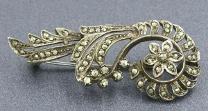 Marcasite Floral Sterling Silver Brooch