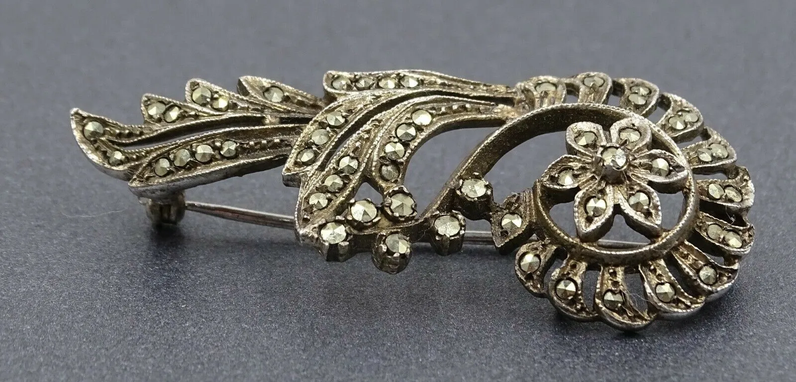 Marcasite Floral Sterling Silver Brooch