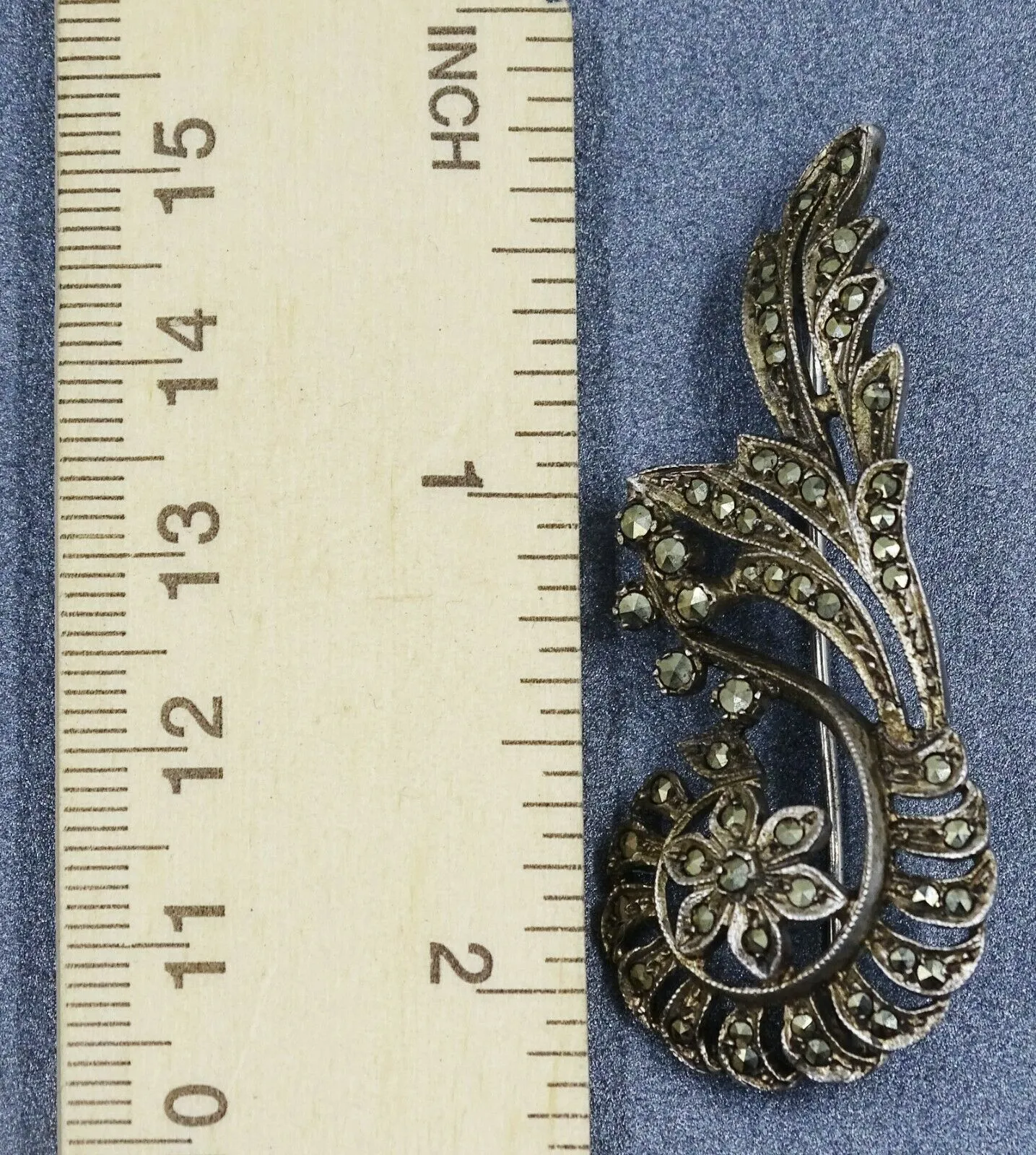 Marcasite Floral Sterling Silver Brooch