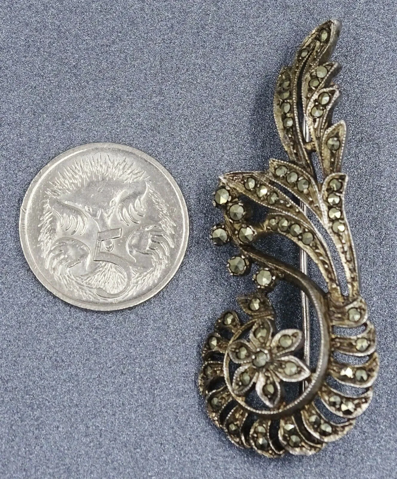 Marcasite Floral Sterling Silver Brooch