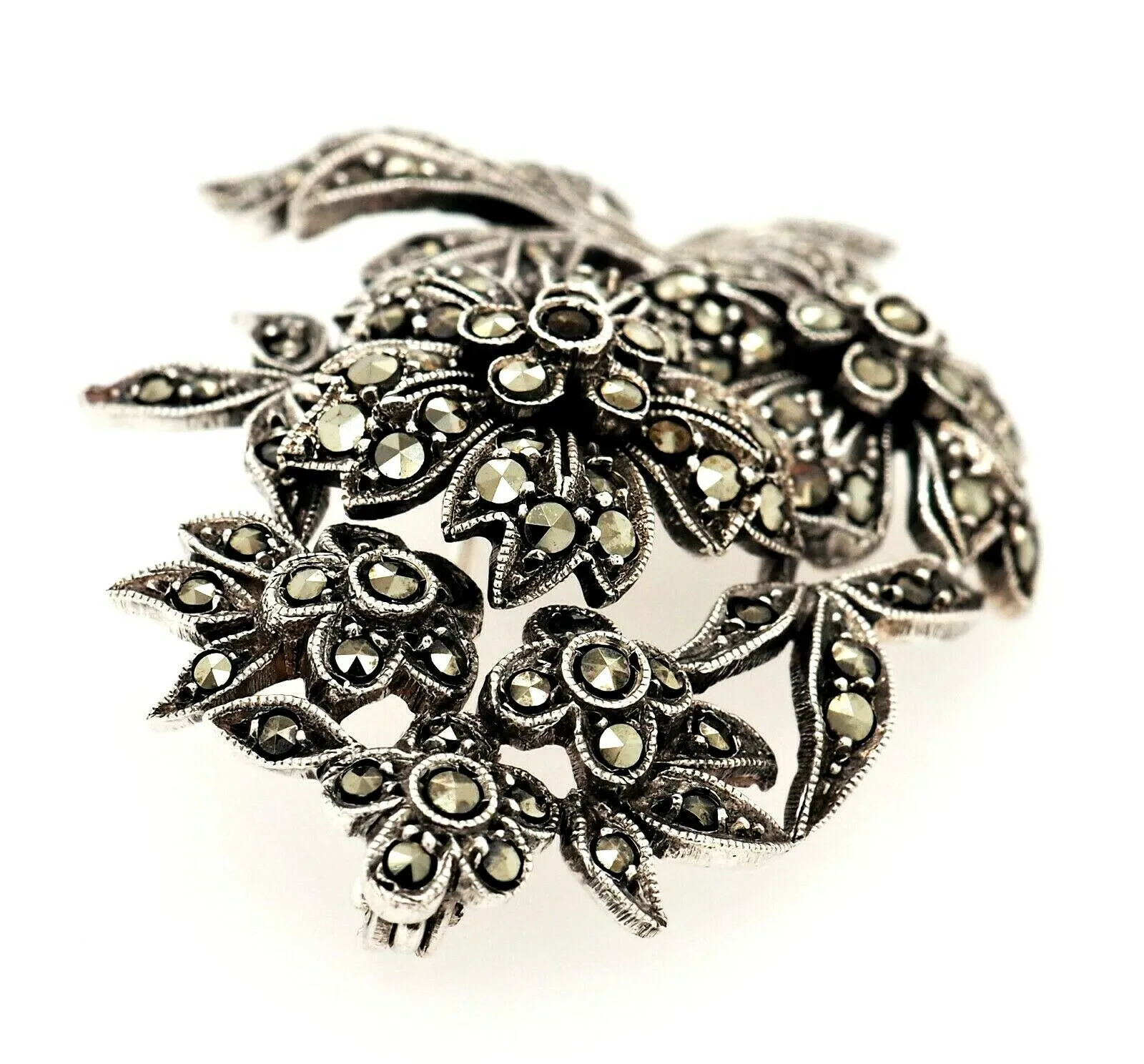 Marcasite Sterling Silver Floral Brooch