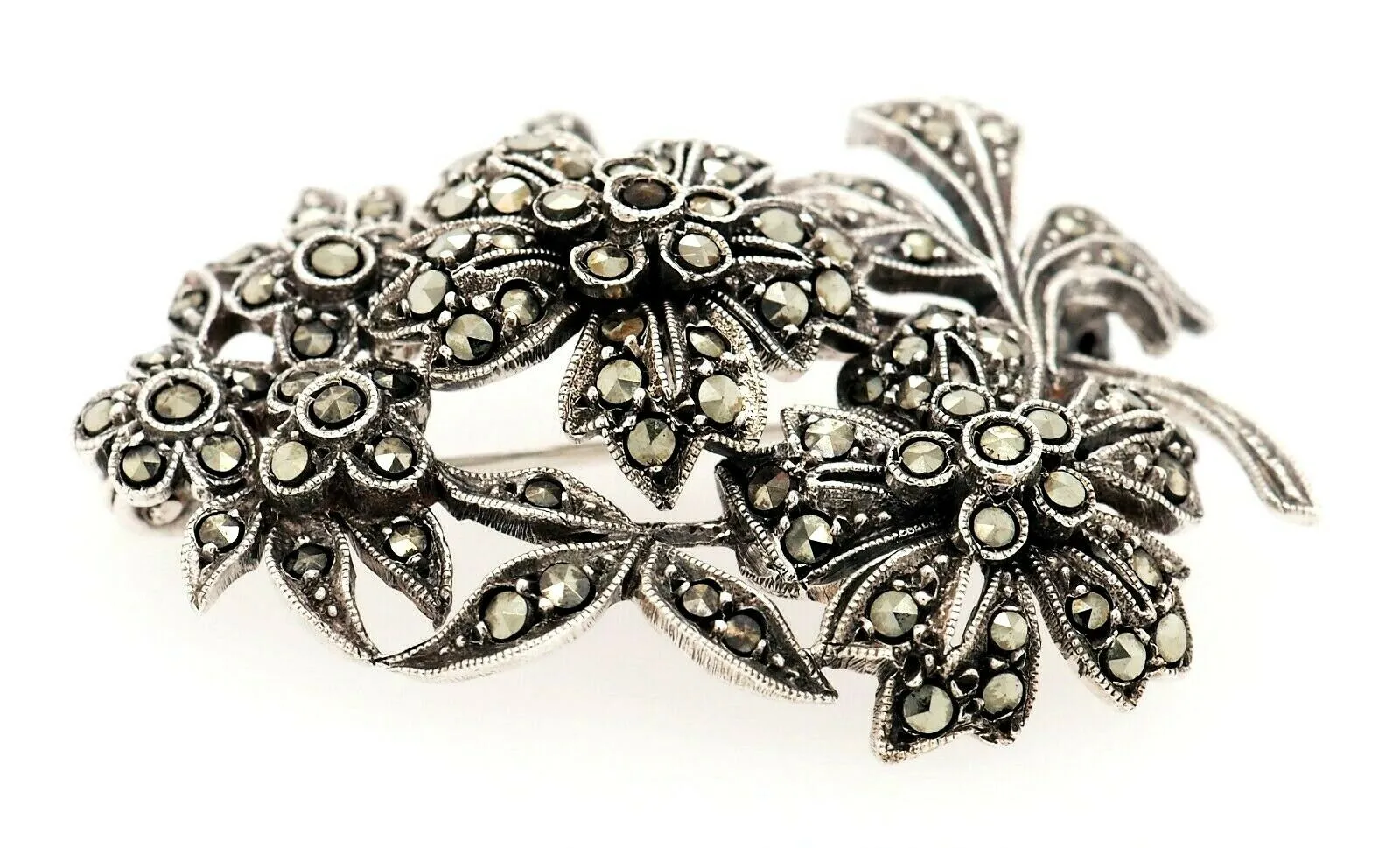 Marcasite Sterling Silver Floral Brooch
