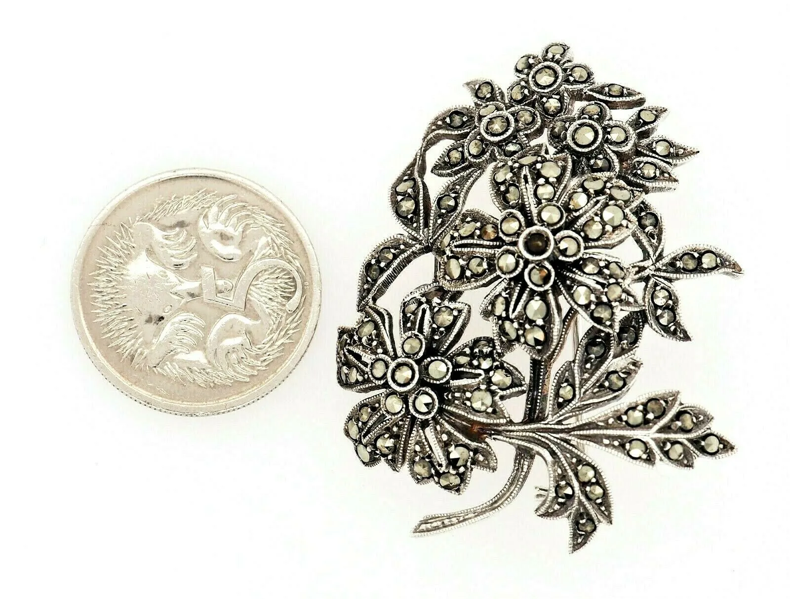 Marcasite Sterling Silver Floral Brooch