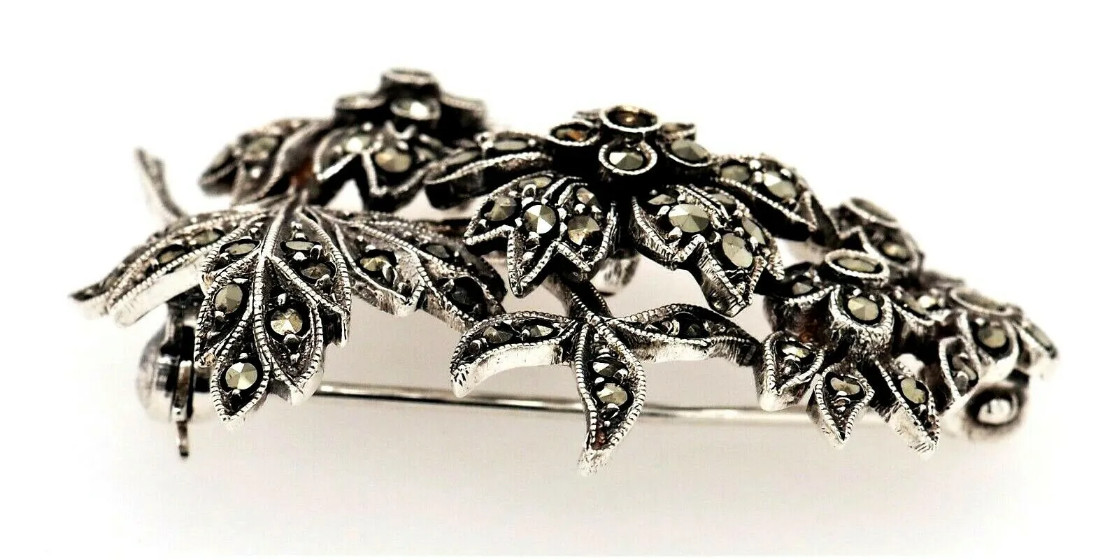 Marcasite Sterling Silver Floral Brooch