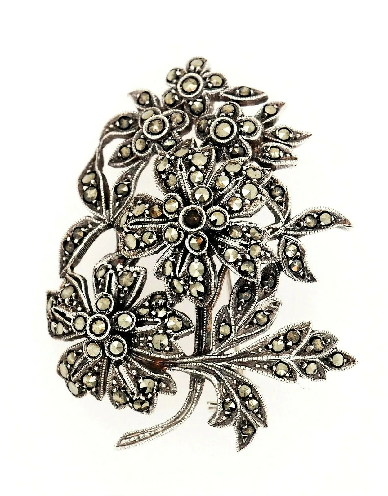 Marcasite Sterling Silver Floral Brooch