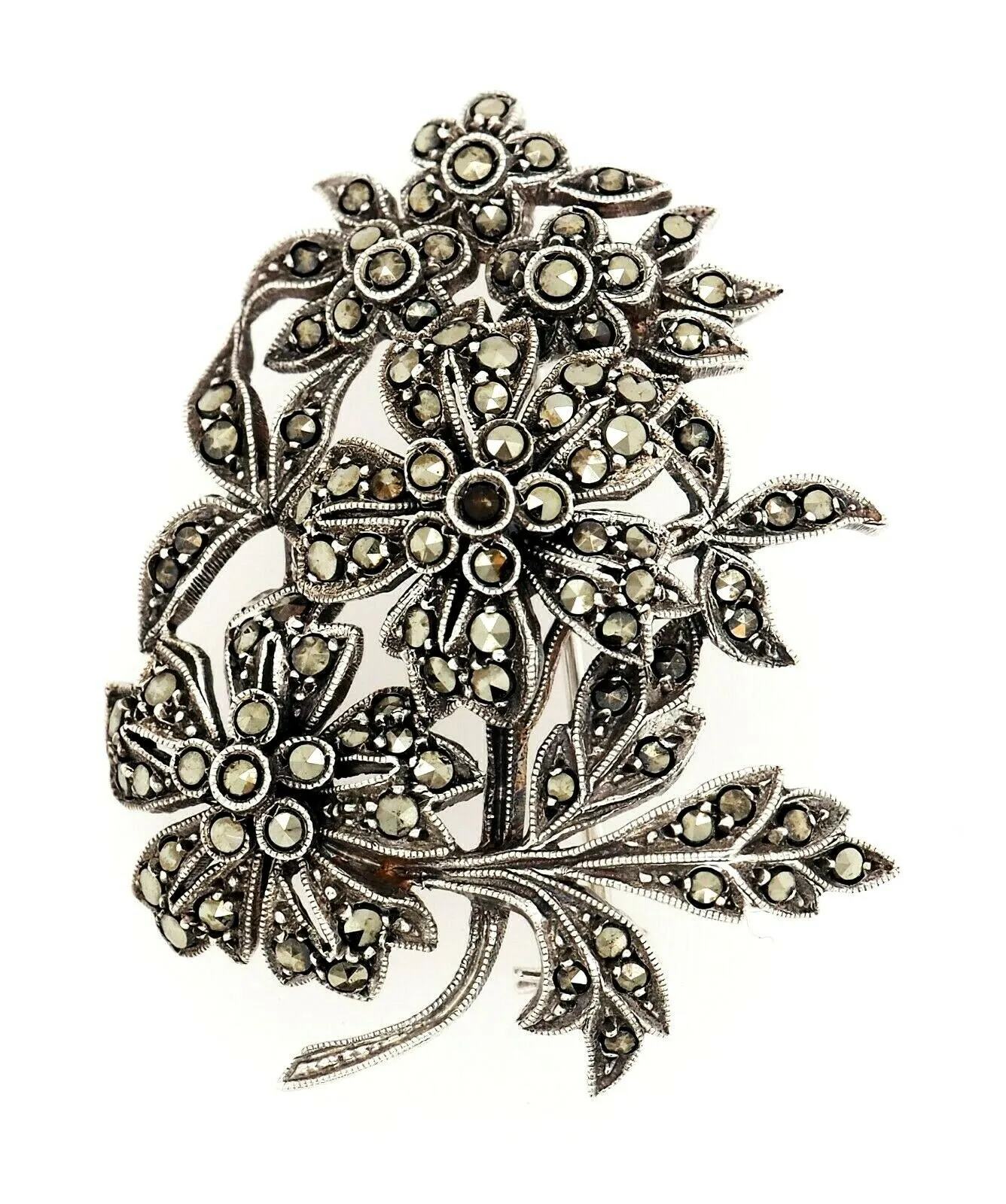 Marcasite Sterling Silver Floral Brooch