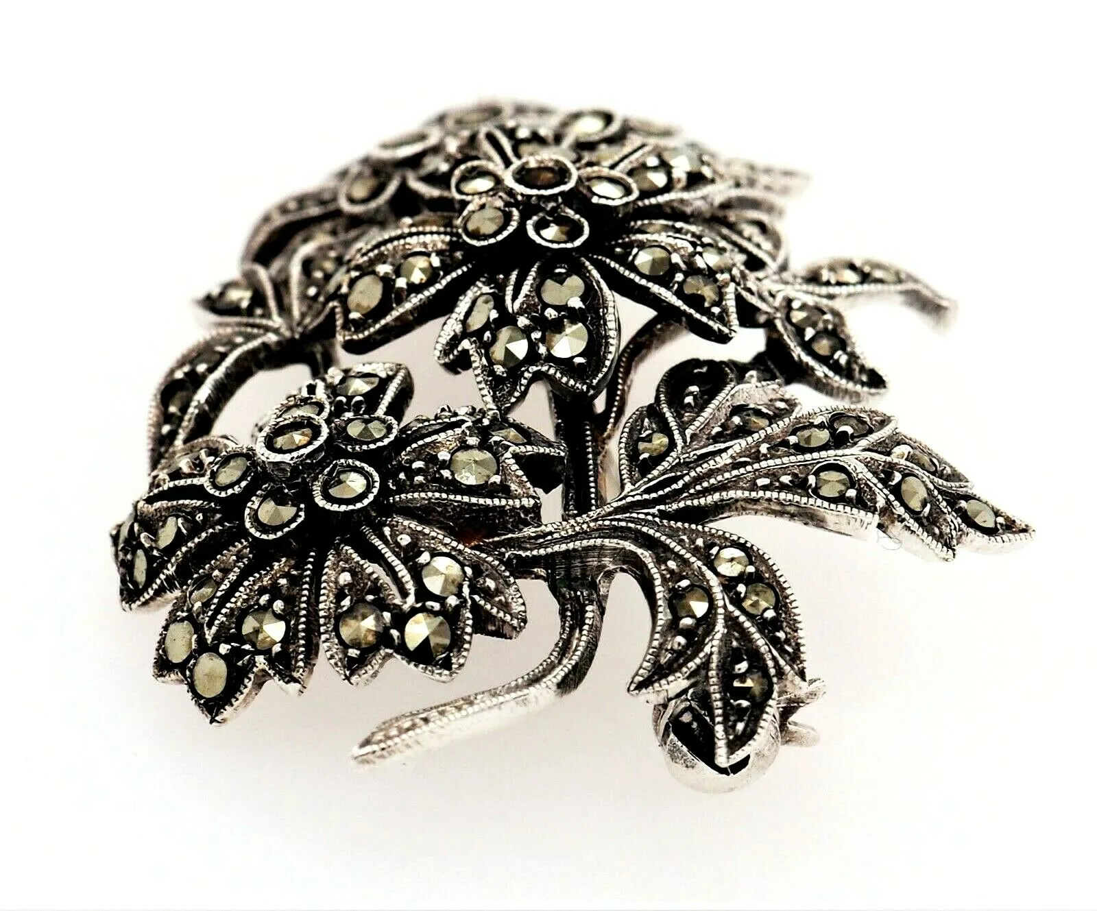 Marcasite Sterling Silver Floral Brooch