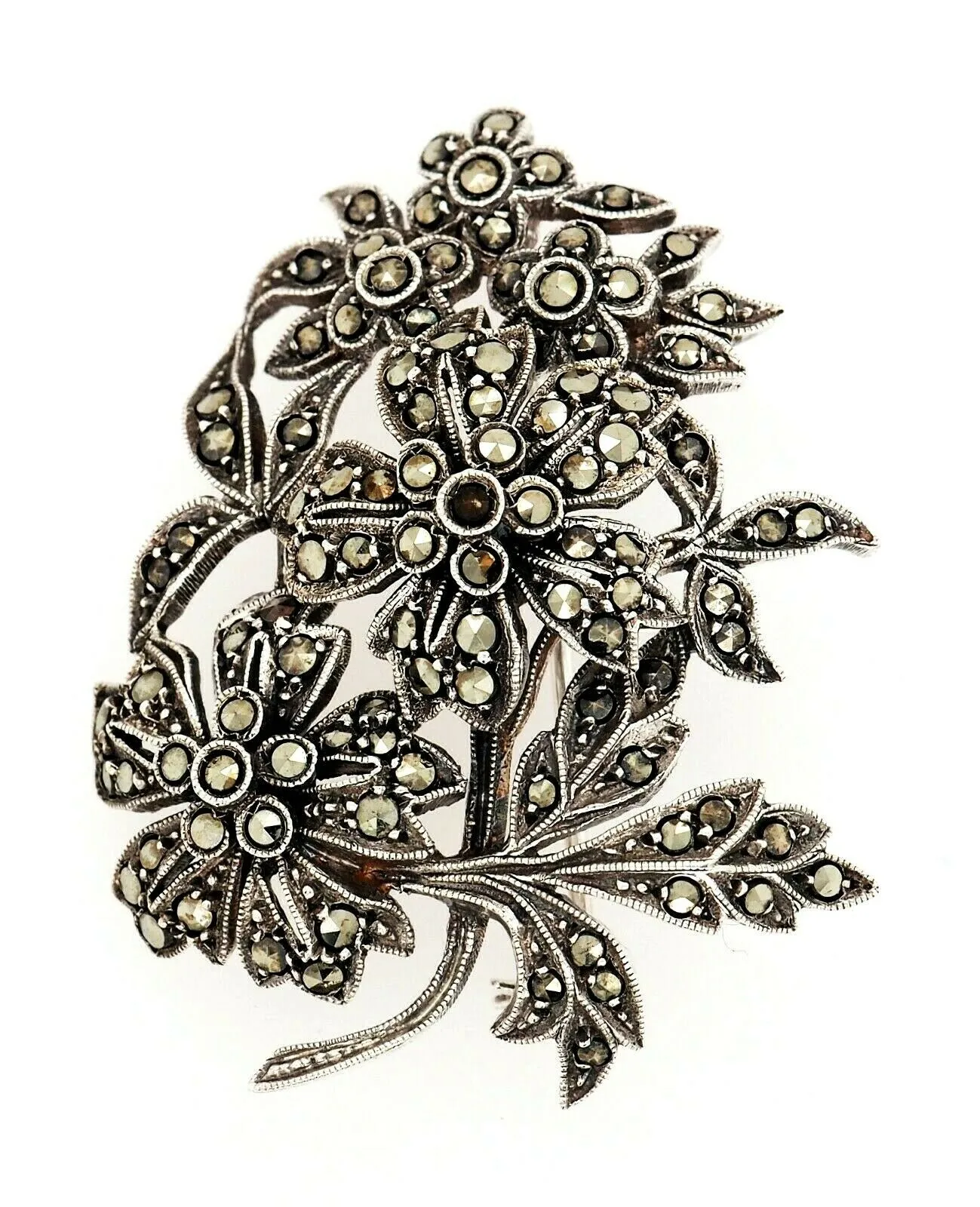 Marcasite Sterling Silver Floral Brooch
