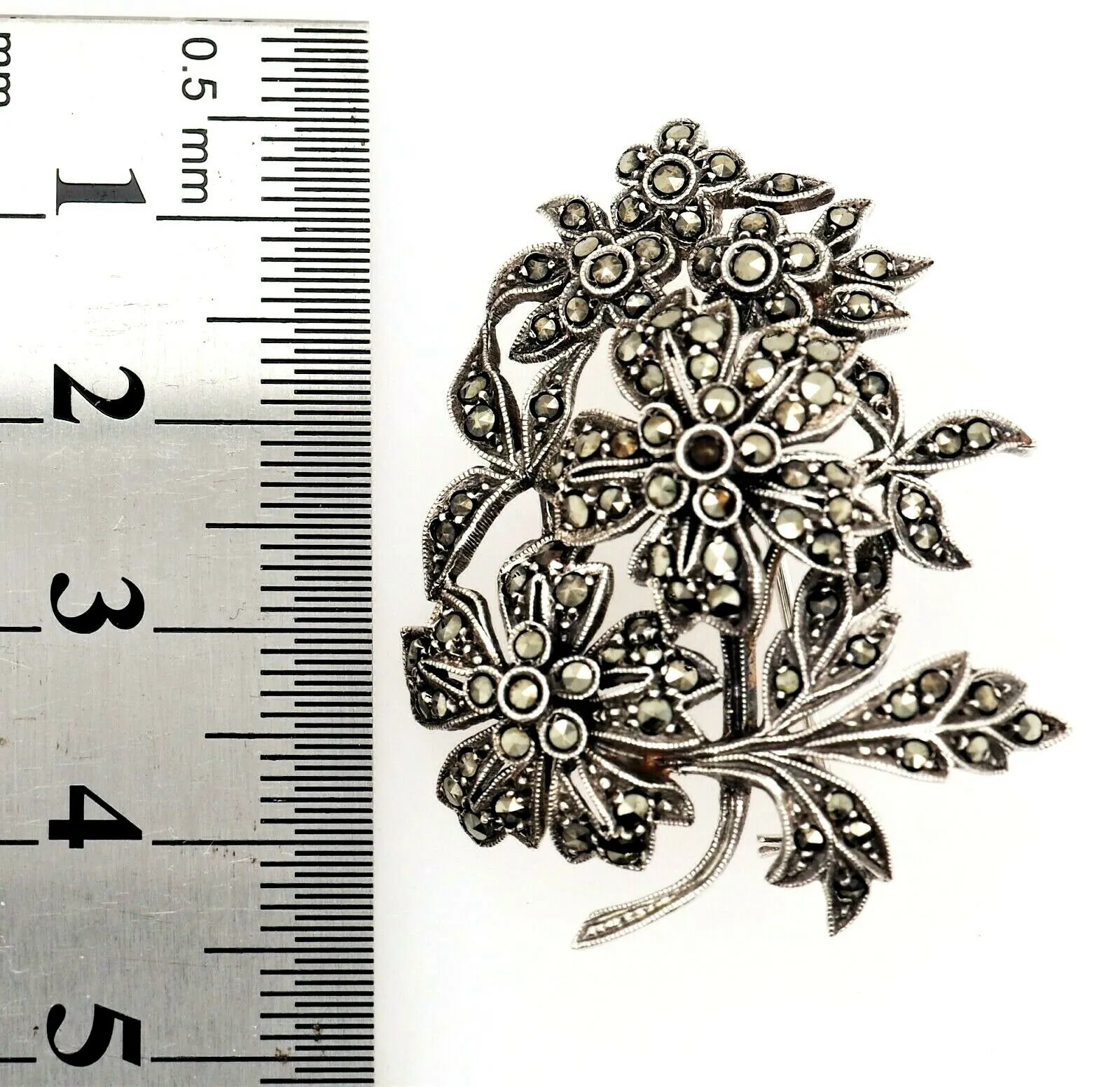 Marcasite Sterling Silver Floral Brooch
