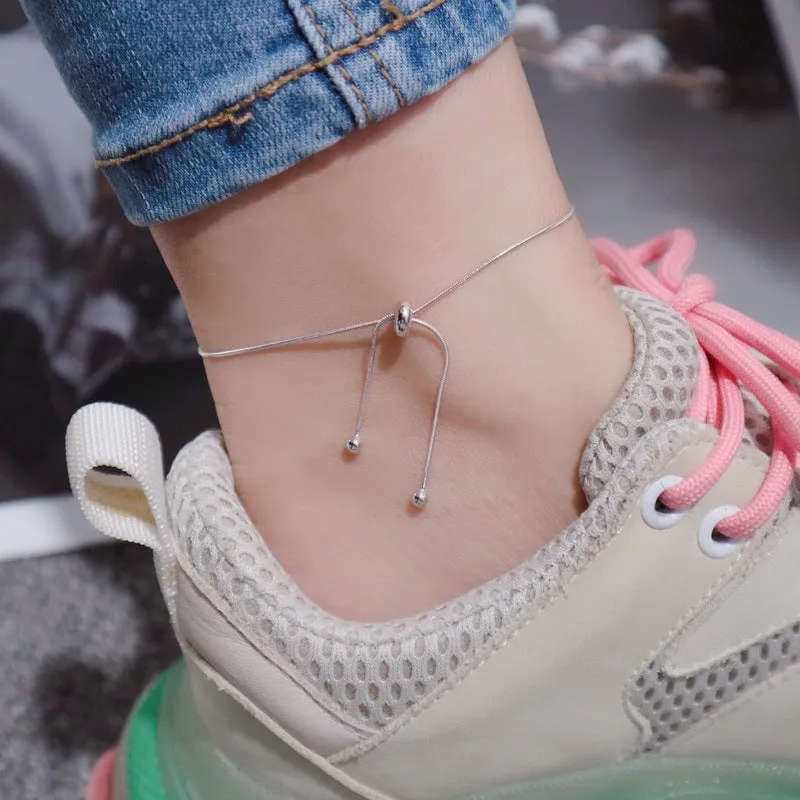 Adjustable Minimalist Forest-Inspired Tassel Anklet with Wild Snake Bone Chain