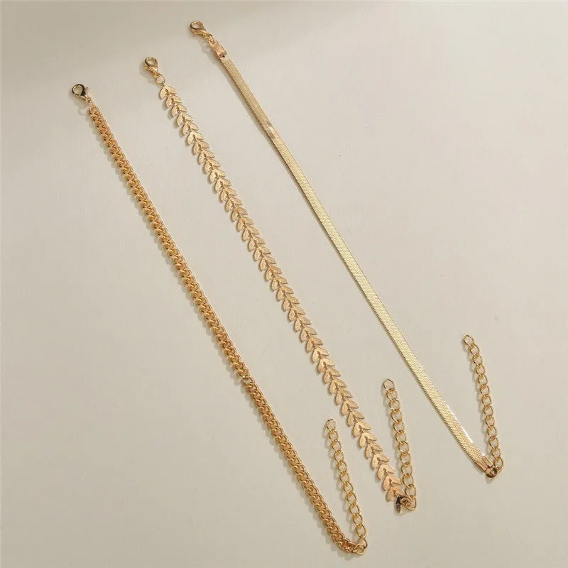 Minimalist Metal Texture Chain Leaf  3 Set Anklet