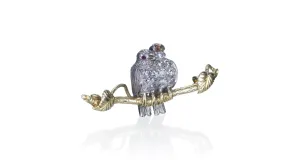 Old Mine Cut Diamond & Ruby 'Lovebird' Bird Pin