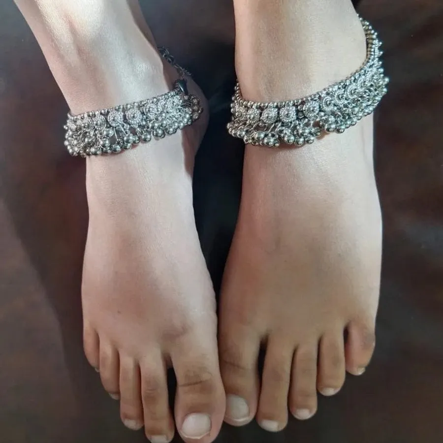 Oxidized Silver Kuchi Bells Anklets Pair