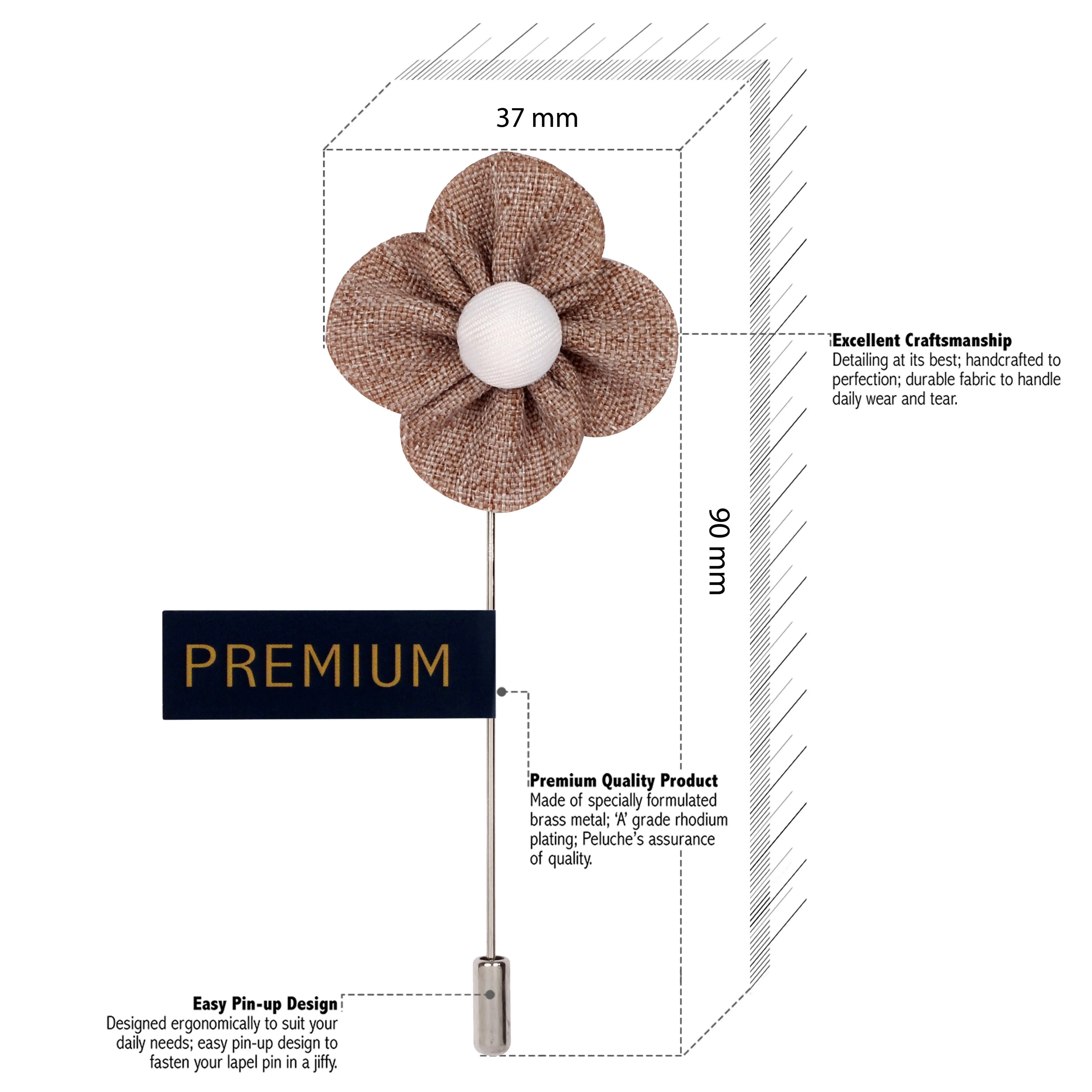 Peluche The Four Petal Flower Khaki Brooch Lapel Pin