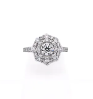 Platinum White Round Diamond 0.70Ct Double Halo Engagement Ring