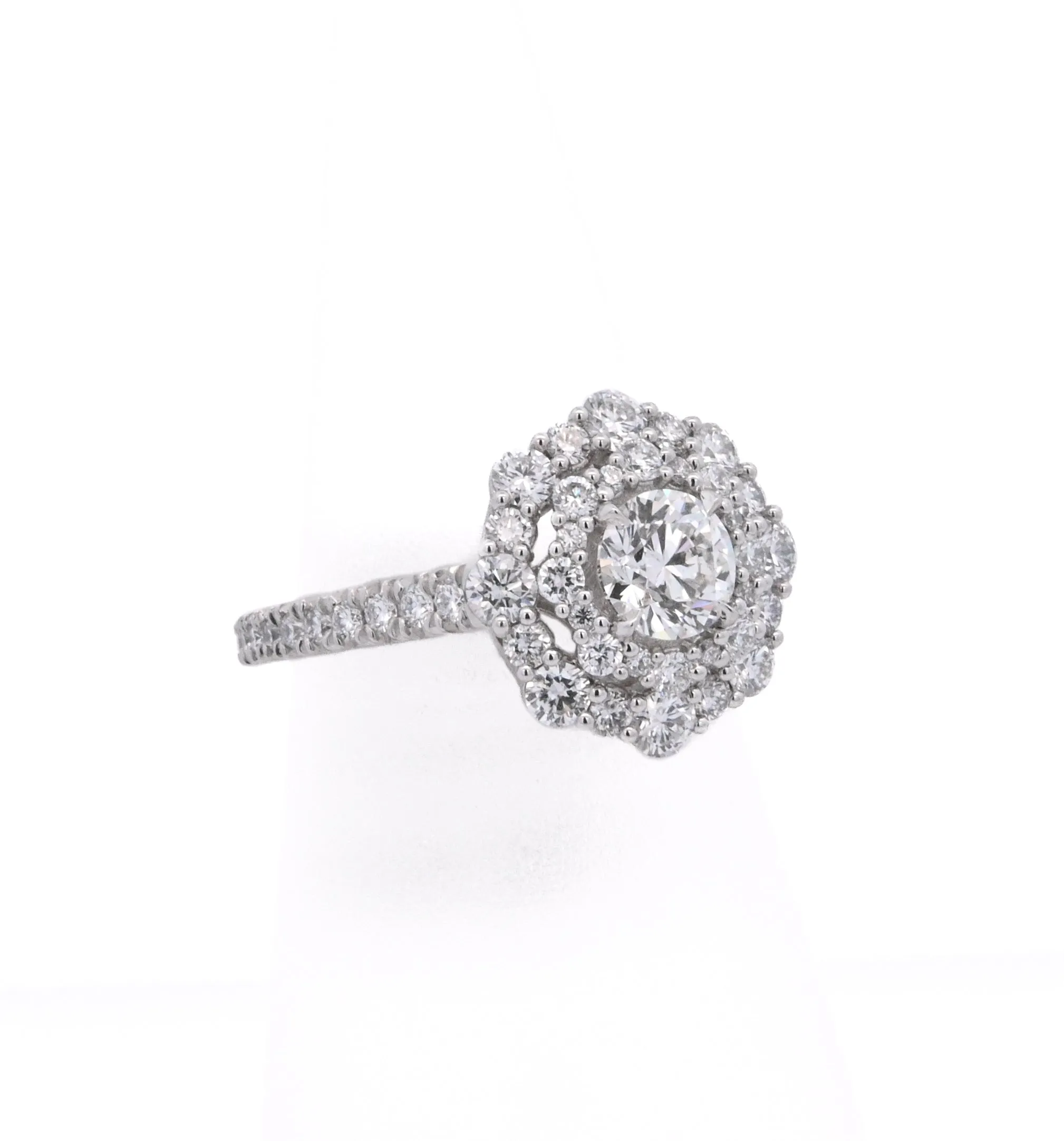 Platinum White Round Diamond 0.70Ct Double Halo Engagement Ring
