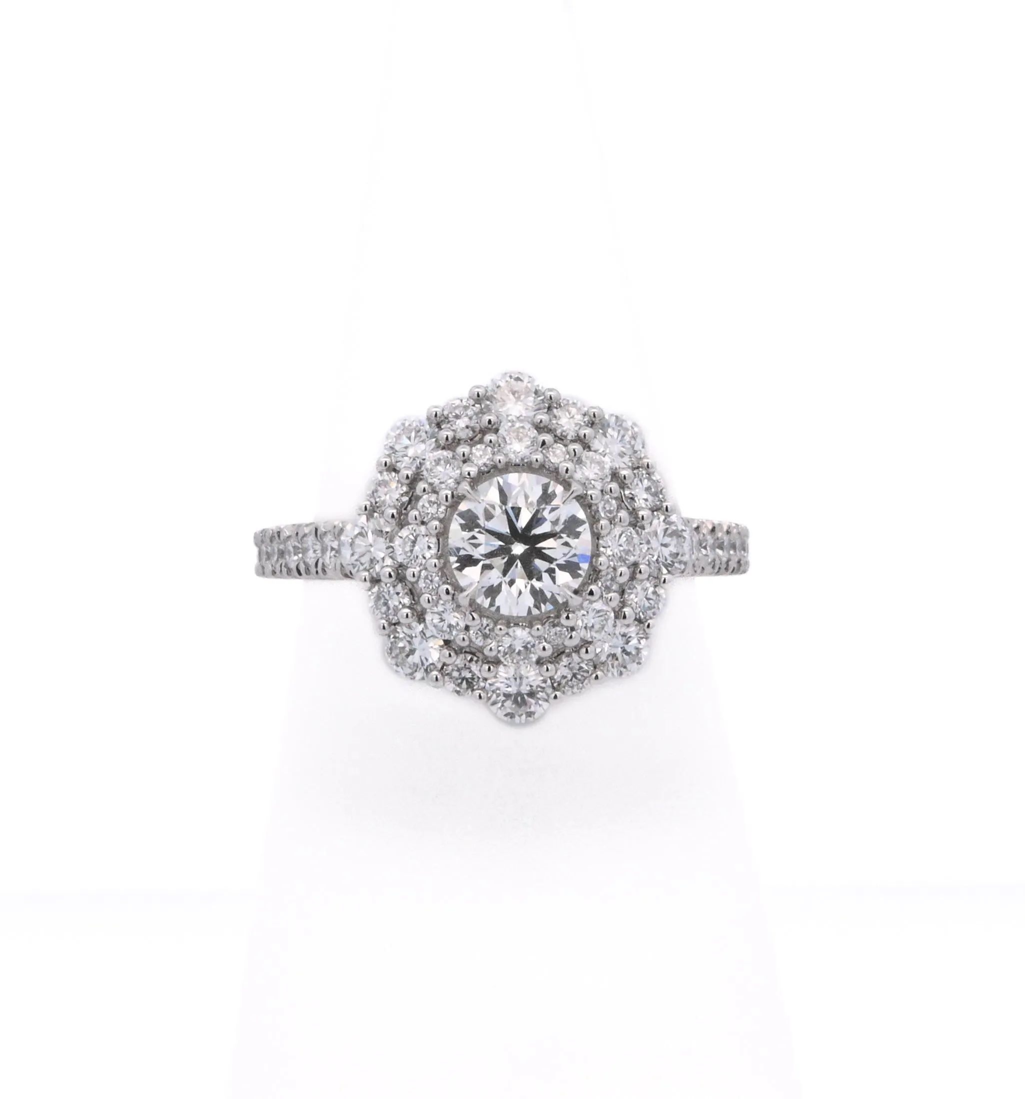 Platinum White Round Diamond 0.70Ct Double Halo Engagement Ring