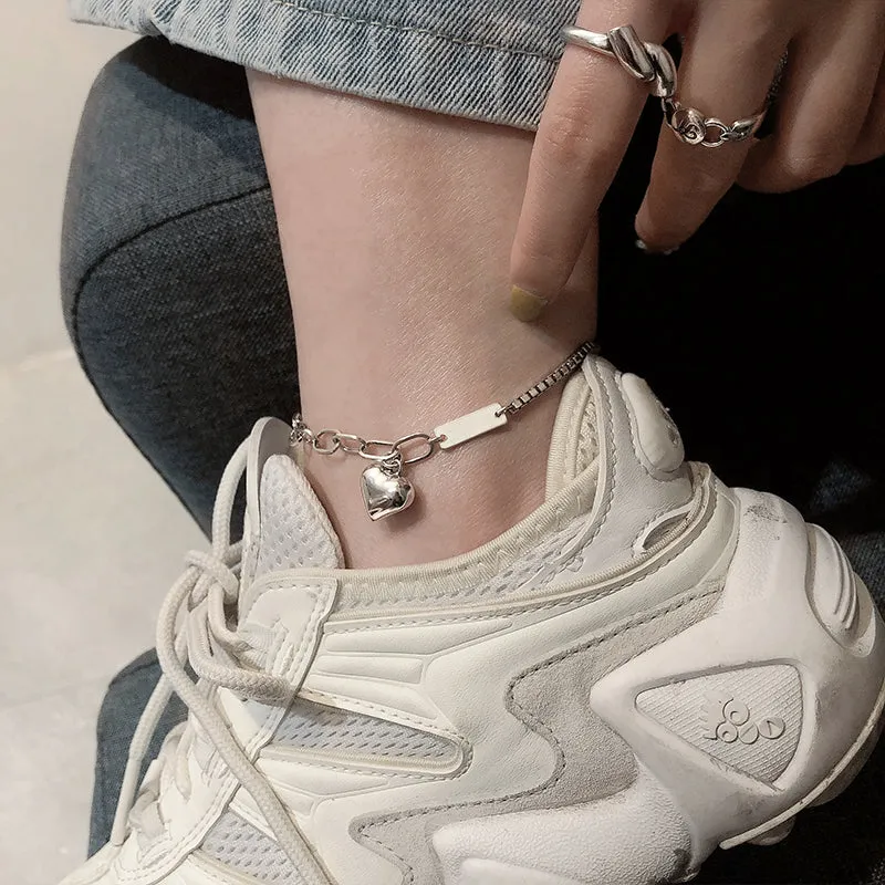 Punk Style Niche Design Rectangular Letter Heart-shaped Anklet