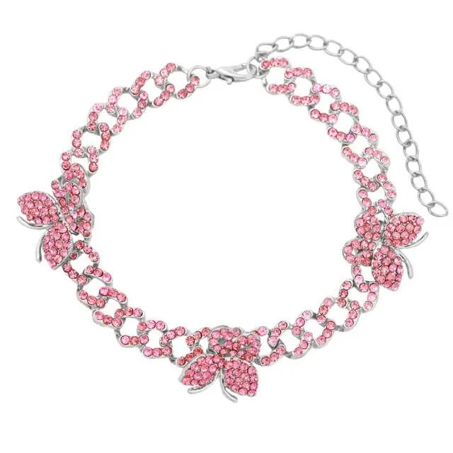 Rhinestone Cuban Link Butterfly Anklet Bracelet for Women Anklets
