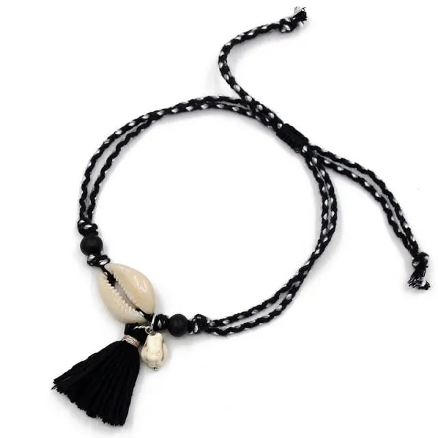 Shell Tassel Anklet for Women Girls Foot Jewelry Sandals Bracelet