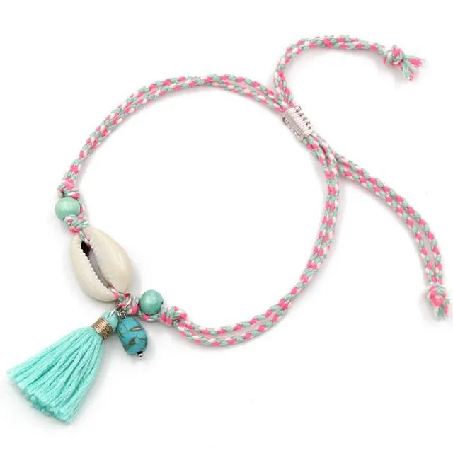 Shell Tassel Anklet for Women Girls Foot Jewelry Sandals Bracelet
