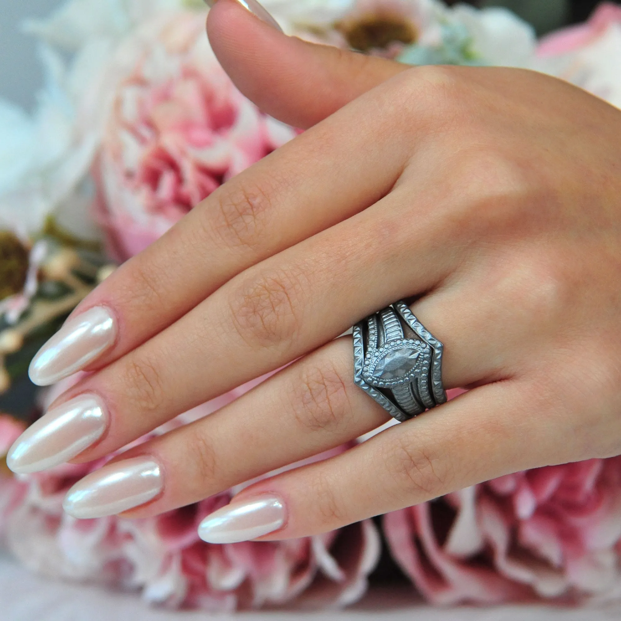 Silicone Rings for Women - Marquise with 2 Stackable Rings